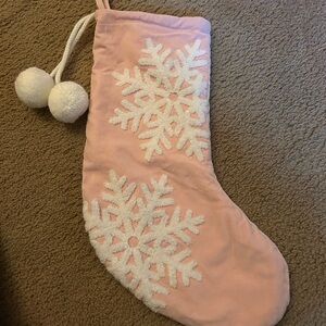 Pink and white snowflake Christmas stocking